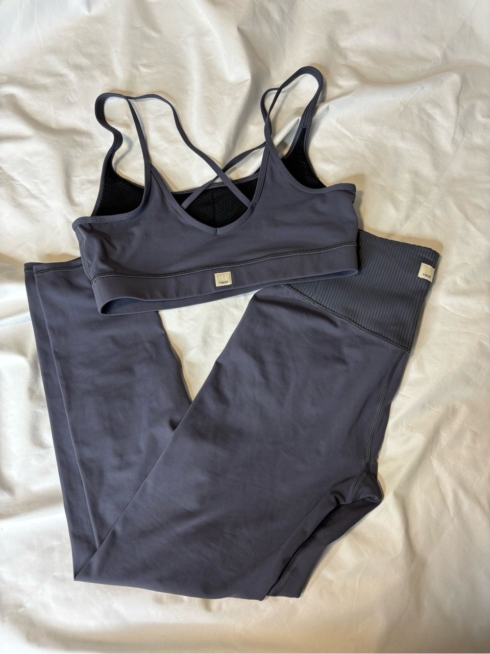 Vuori Mindset Sports Bra + Rib Studio Leggings Set in Azure